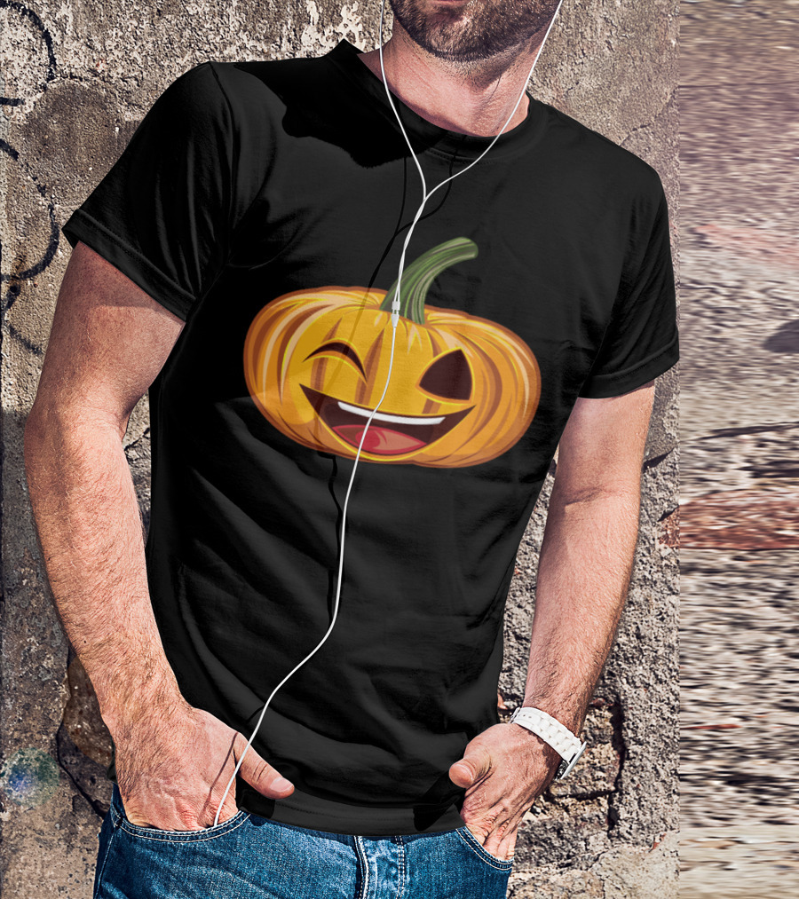 Winking Pumpkin Emoji Face T-Shirt