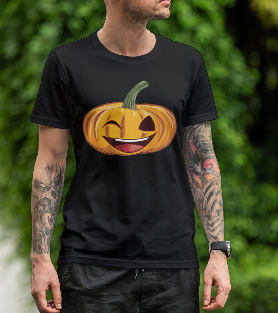 Winking Pumpkin Emoji Face T-Shirt
