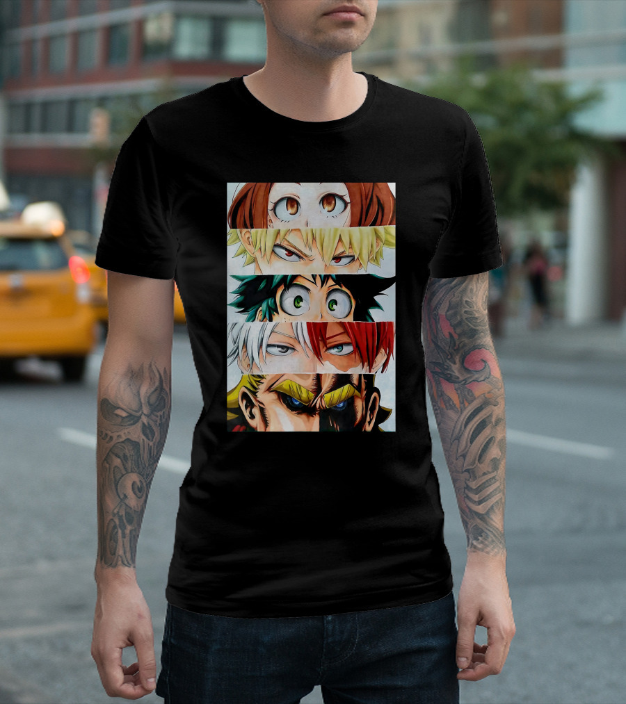 Academia My Hero Characters Staring Eyes Todoroki Midoriya All Might T-Shirt