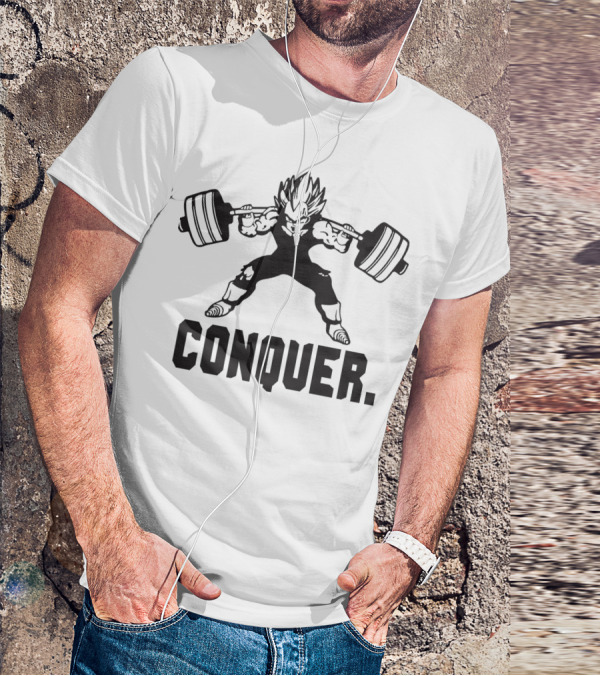 CONQUER Vegeta Squat Training Powerlifting Dragon Ball Fitness Motivation T-Shirt