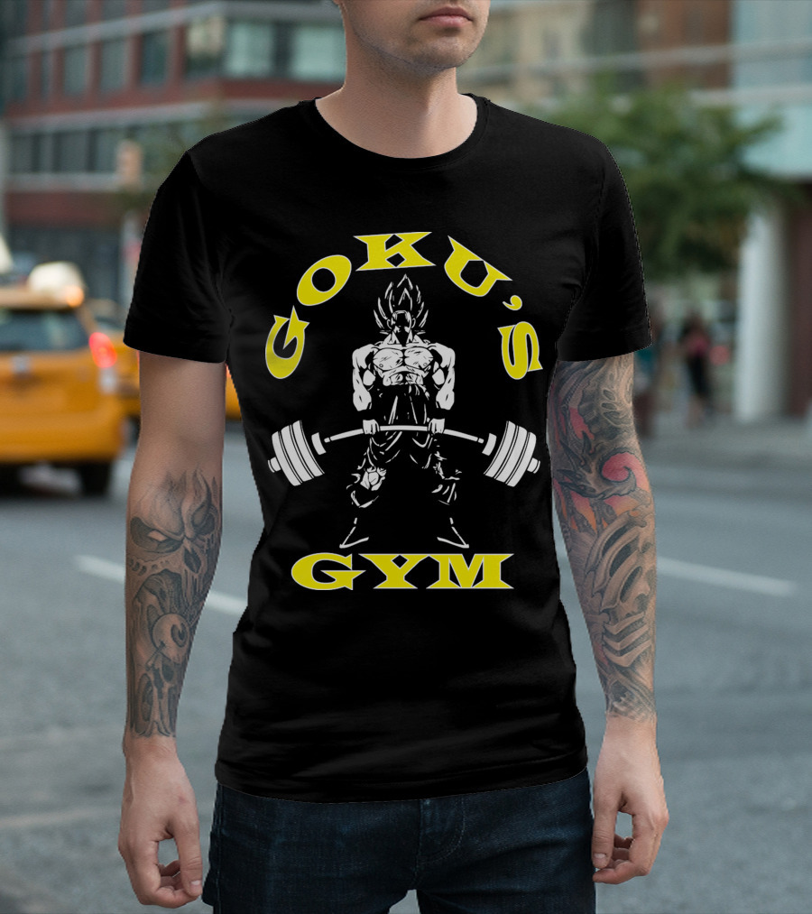 Goku's Gym Deadlift White and Yellow Power Lifting T-Shirt
