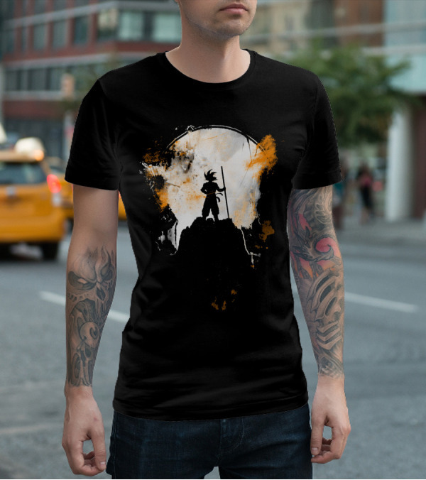 Grunge Moon Hero Dragon Warrior Silhouette Lunar Burst T-Shirt