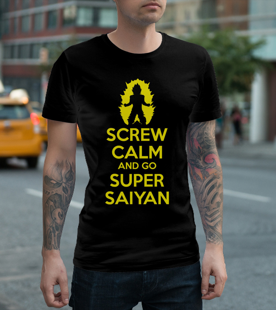 Screw Calm And Go Super Saiyan Silhouette Yellow Aura T-Shirt