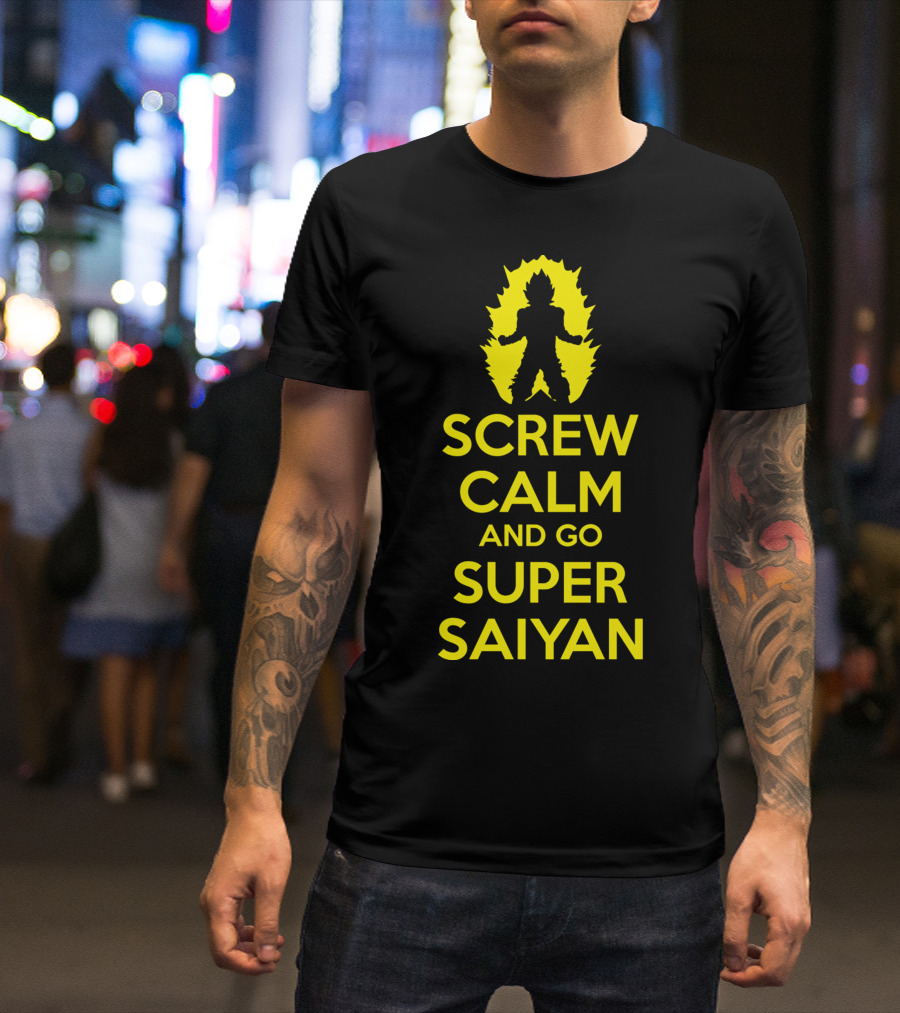 Screw Calm And Go Super Saiyan Silhouette Yellow Aura T-Shirt