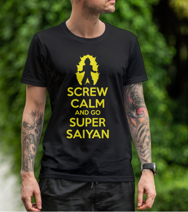 Screw Calm And Go Super Saiyan Silhouette Yellow Aura T-Shirt