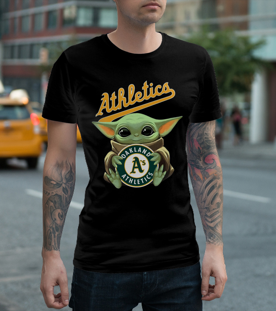 Oakland Athletics Baby Yoda Hugging A's Baseball T-Shirt