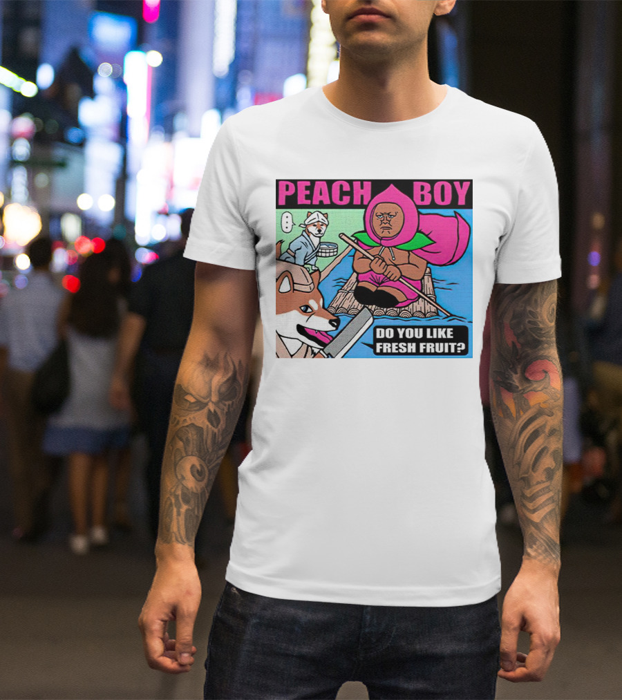Peach Boy Do You Like Fresh Fruit Toru Owashi Manga-Style Adventure Rafting With Dog And Monkey T-Shirt