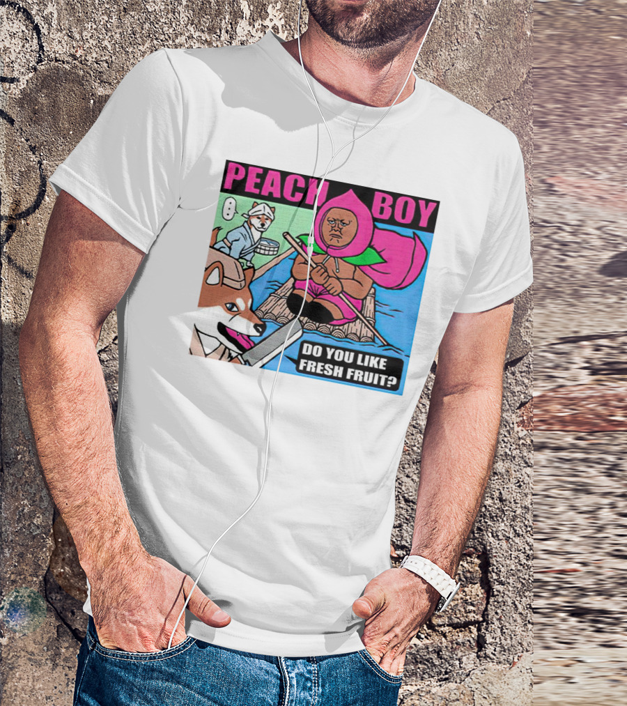 Peach Boy Do You Like Fresh Fruit Toru Owashi Manga-Style Adventure Rafting With Dog And Monkey T-Shirt