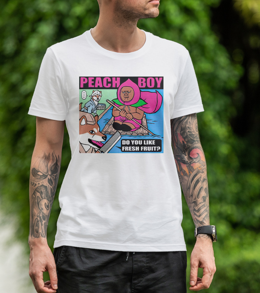 Peach Boy Do You Like Fresh Fruit Toru Owashi Manga-Style Adventure Rafting With Dog And Monkey T-Shirt