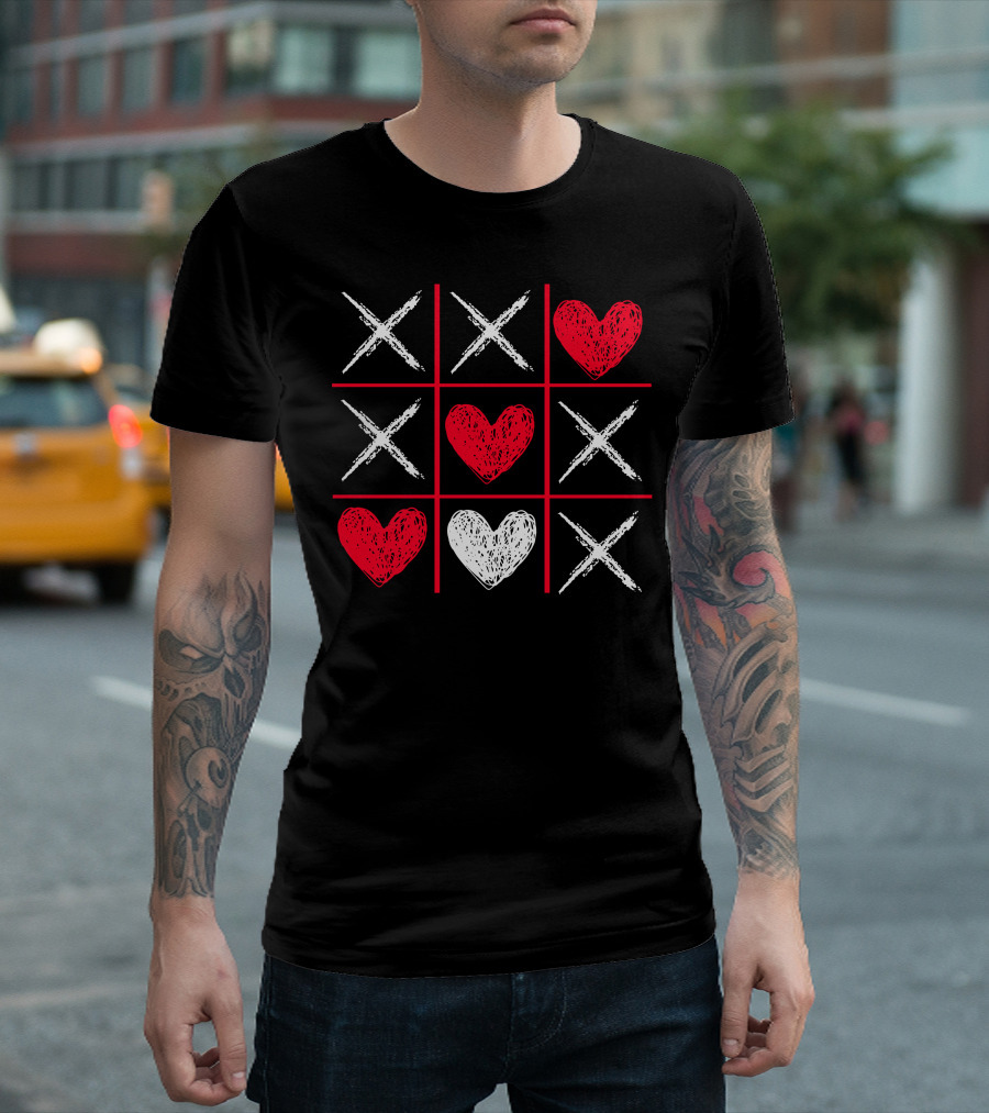 Valentines Day Tic-Tac-Toe XO XO Heart Pattern Funny Valentine Gifts T-Shirt