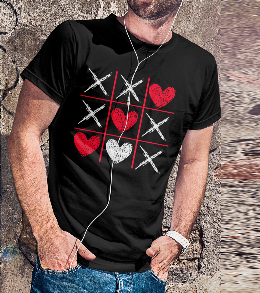 Valentines Day Tic-Tac-Toe XO XO Heart Pattern Funny Valentine Gifts T-Shirt