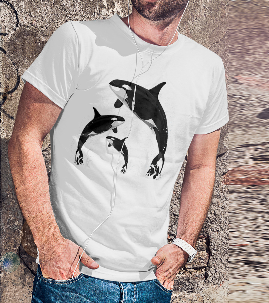 Jumping Orca Killer Whales Splashing Water Embrace T-Shirt