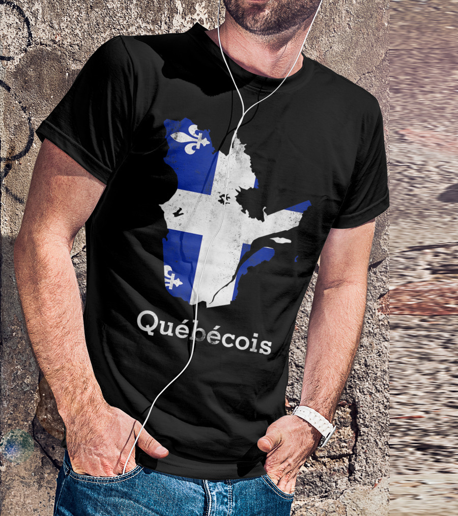 Québecois Province Map Fleur-de-Lis Montreal Quebec Flag T-Shirt
