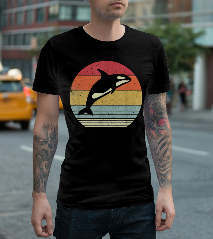 Orca Retro Sunset Style Ocean Stripes T-Shirt
