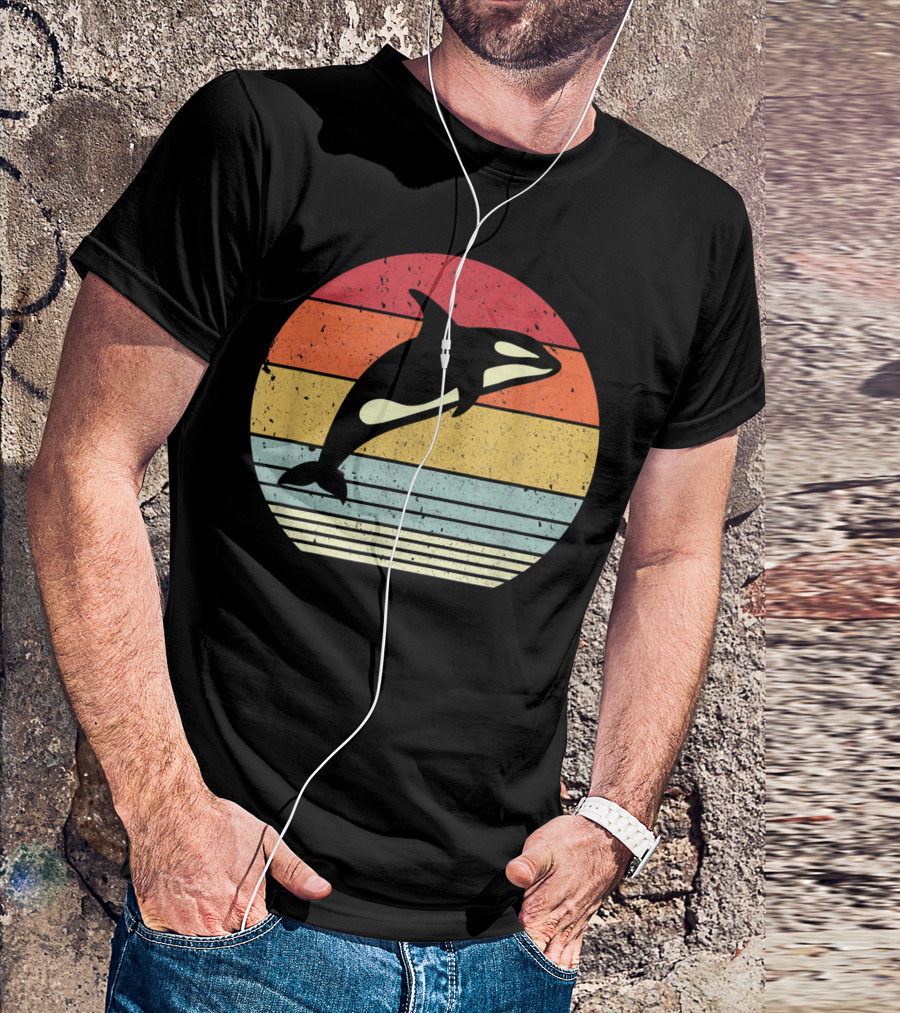 Orca Retro Sunset Style Ocean Stripes T-Shirt