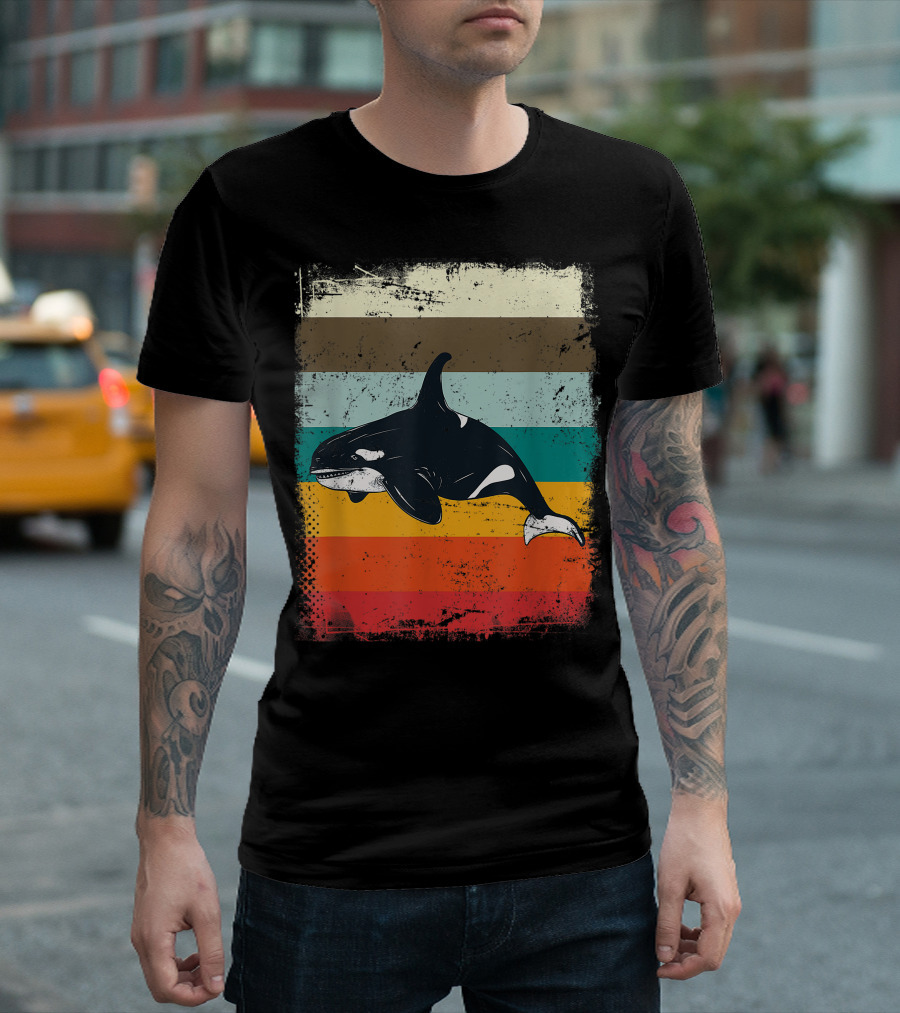 Retro Orca Vintage Stripes T-Shirt