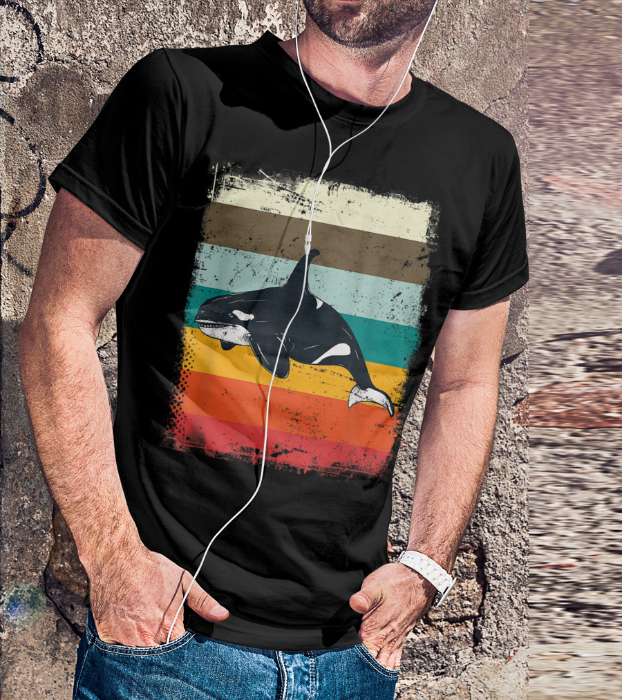 Retro Orca Vintage Stripes T-Shirt