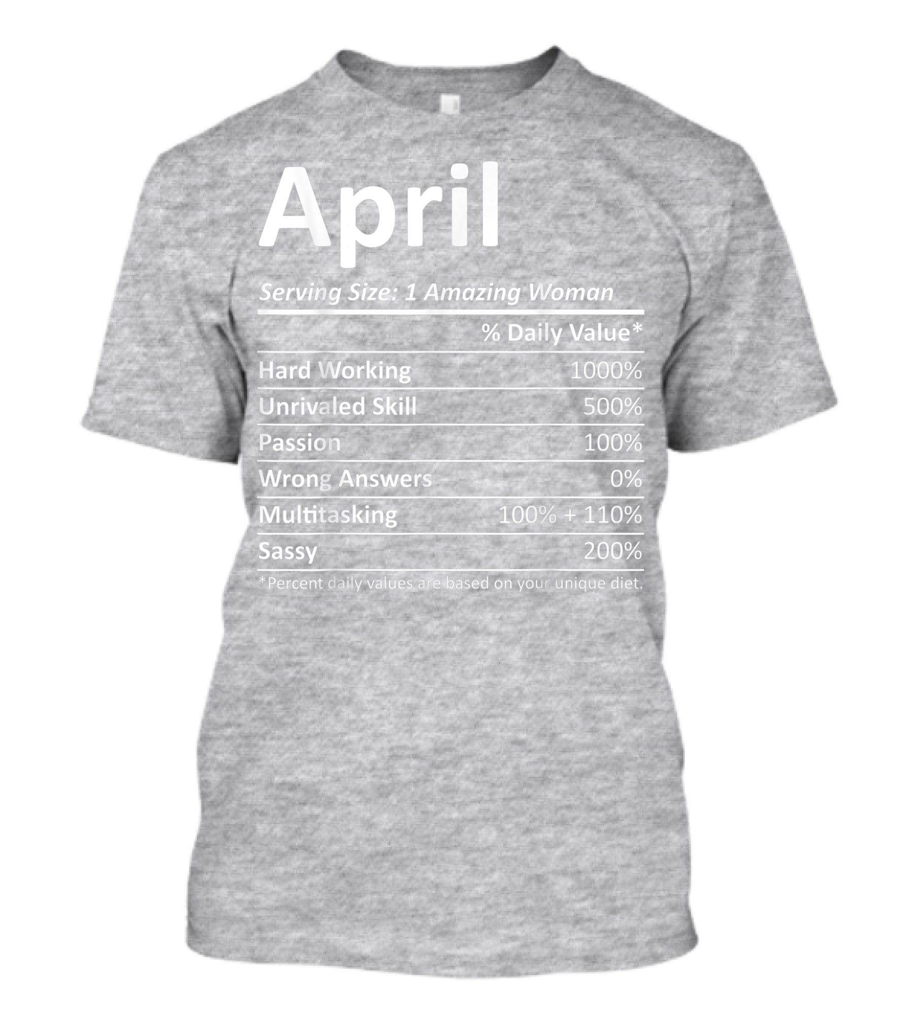 April Nutrition Facts Personalized Name Funny Christmas Gift Idea T-Shirt