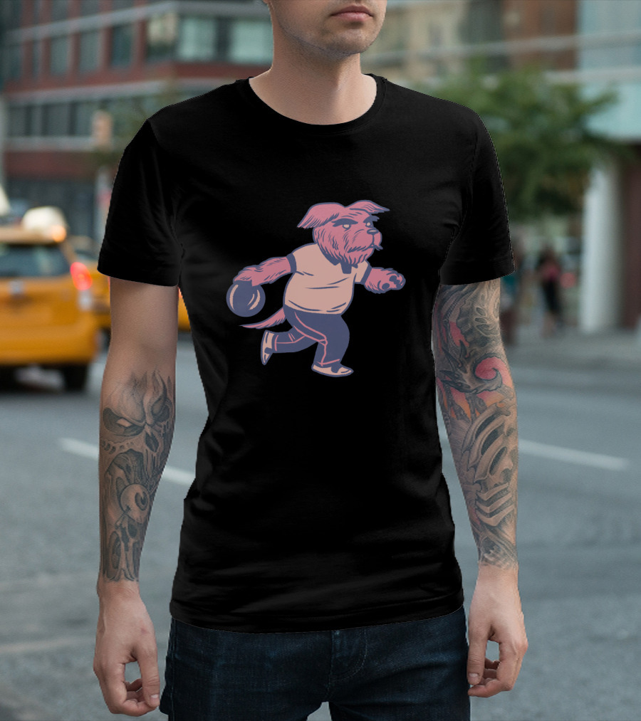 Alley Dog Bowling Dog Pink And Blue T-Shirt