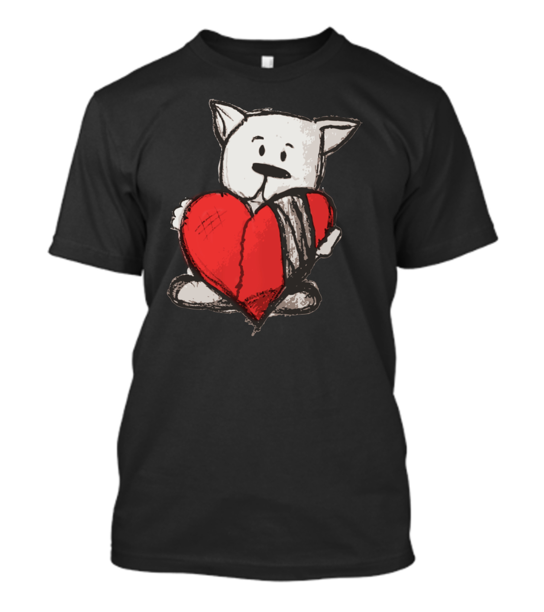 Heartbroken Dog Holding A Broken Red Heart T-Shirt