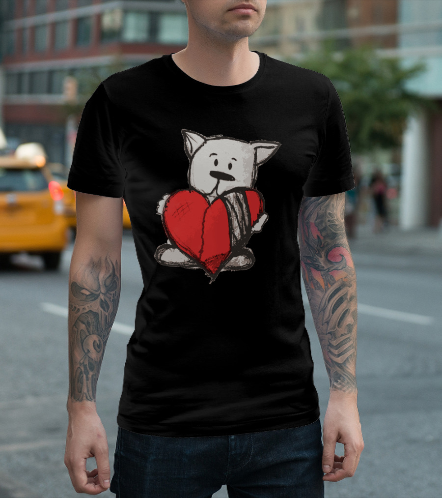 Heartbroken Dog Holding A Broken Red Heart T-Shirt