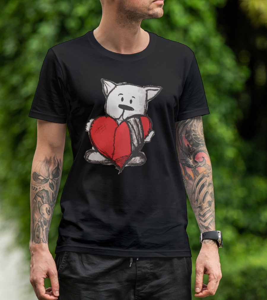 Heartbroken Dog Holding A Broken Red Heart T-Shirt
