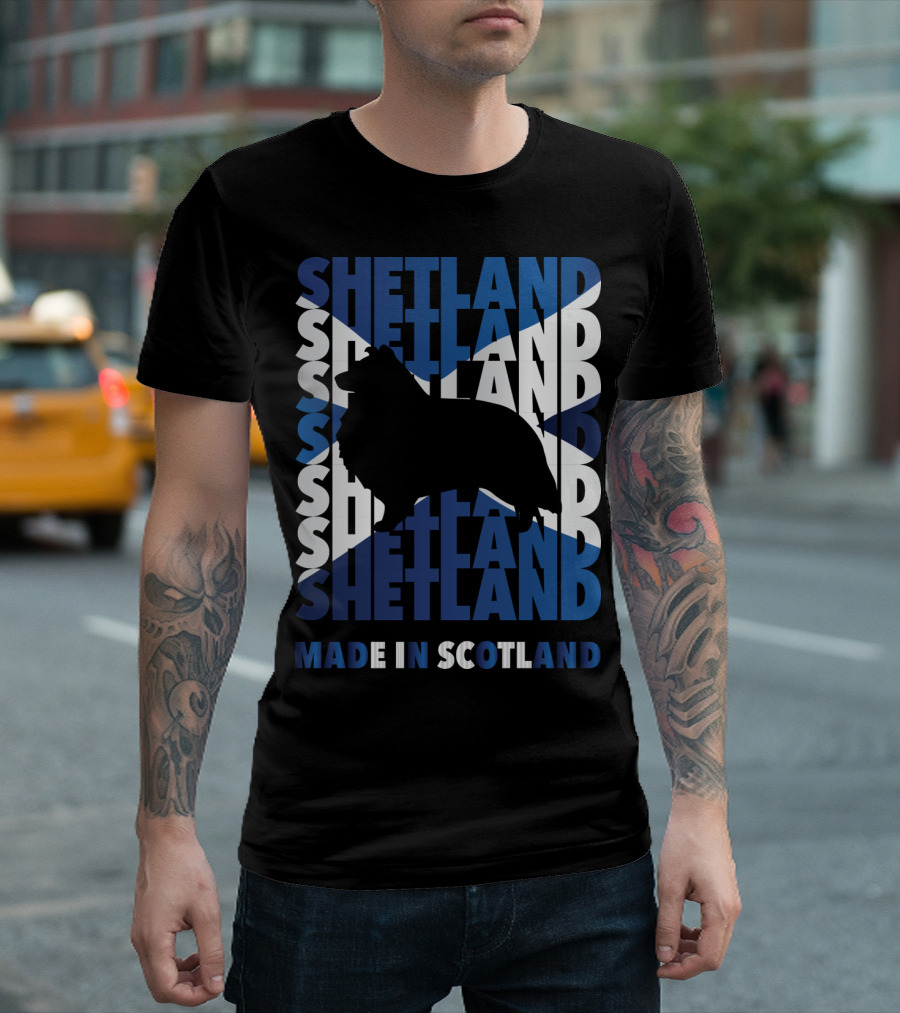 Shetland Silhouette On Scottish Flag Made In Scotland T-Shirt
