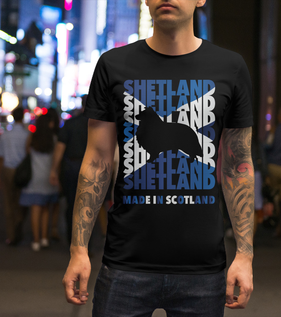 Shetland Silhouette On Scottish Flag Made In Scotland T-Shirt