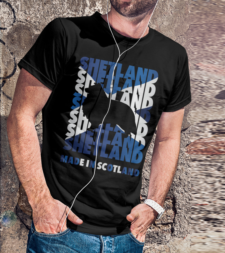 Shetland Silhouette On Scottish Flag Made In Scotland T-Shirt