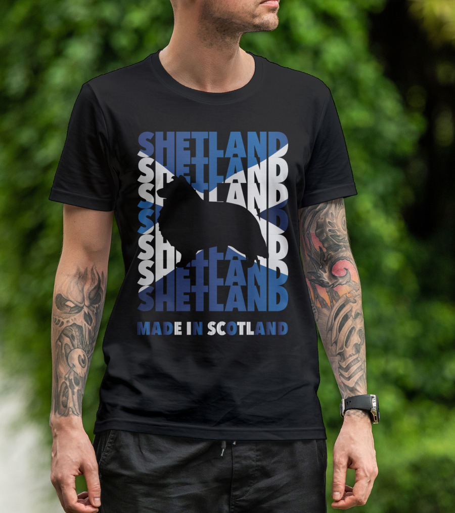 Shetland Silhouette On Scottish Flag Made In Scotland T-Shirt
