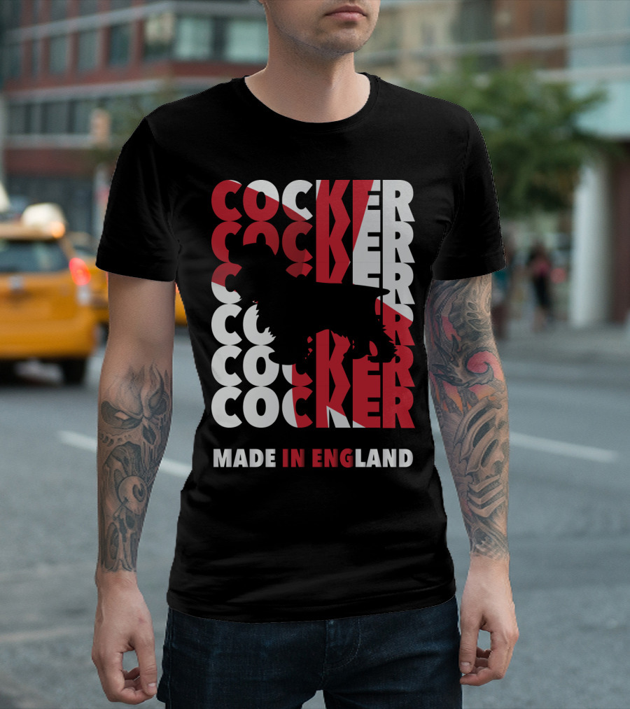 Cocker Spaniel Silhouette with Repeated Text Made in England T-Shirt
