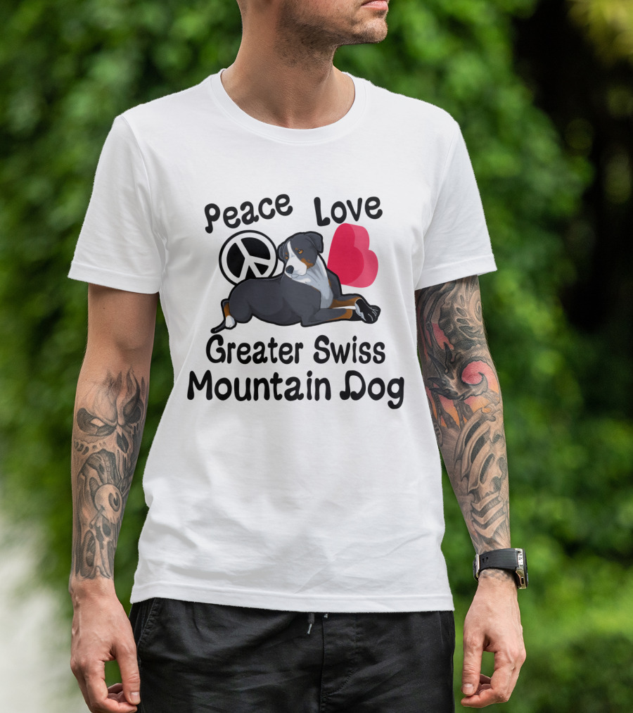 Peace Love Greater Swiss Mountain Dog With Heart And Peace T-Shirt