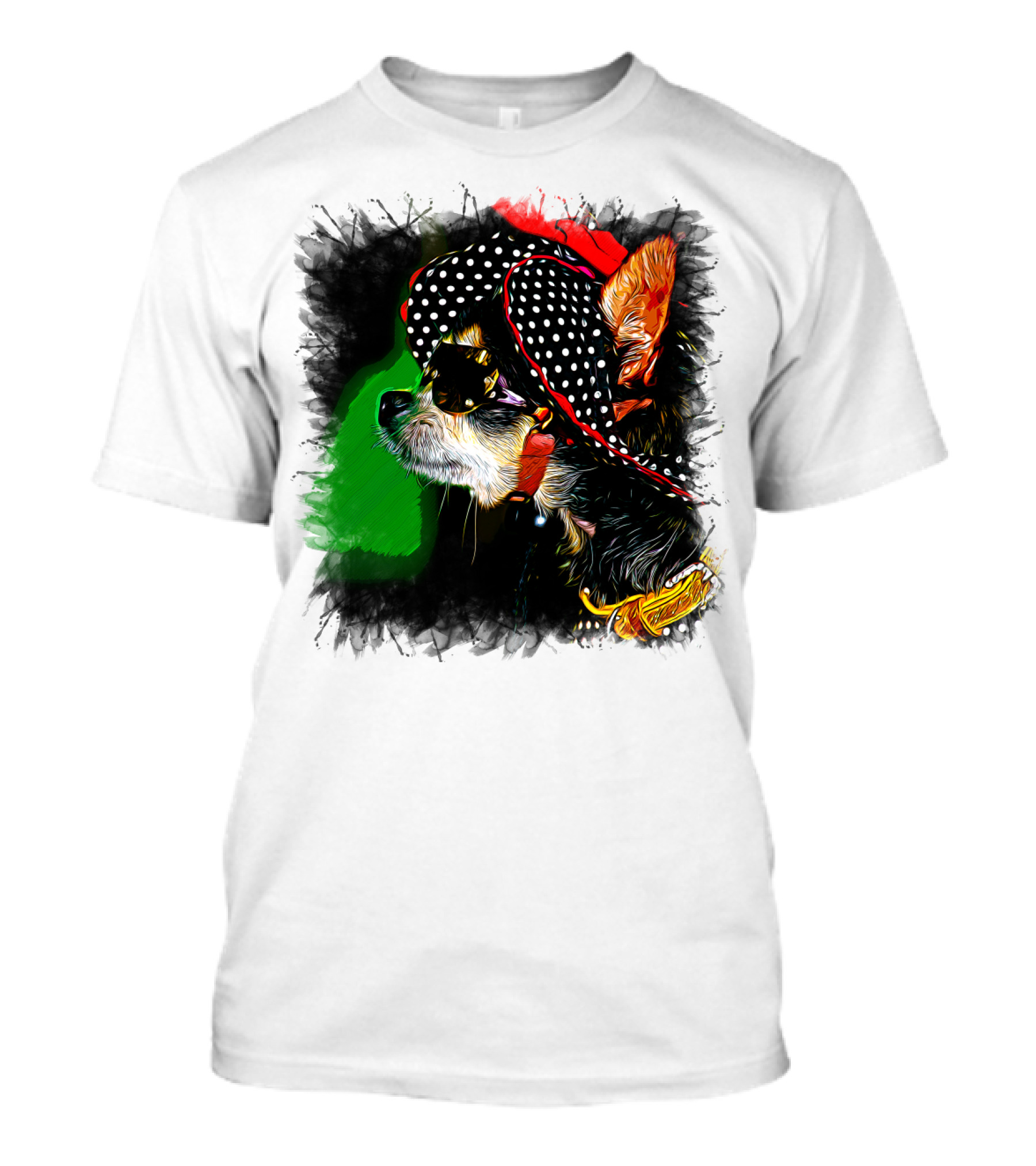 Polka Dot Glam Chihuahua In Sunglasses And Hat T-Shirt