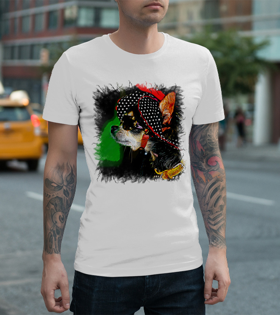 Polka Dot Glam Chihuahua In Sunglasses And Hat T-Shirt