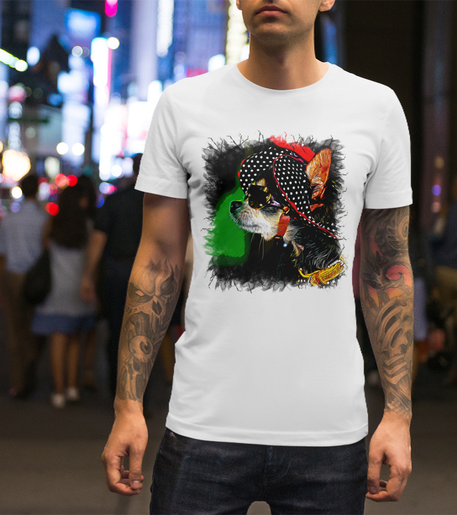 Polka Dot Glam Chihuahua In Sunglasses And Hat T-Shirt