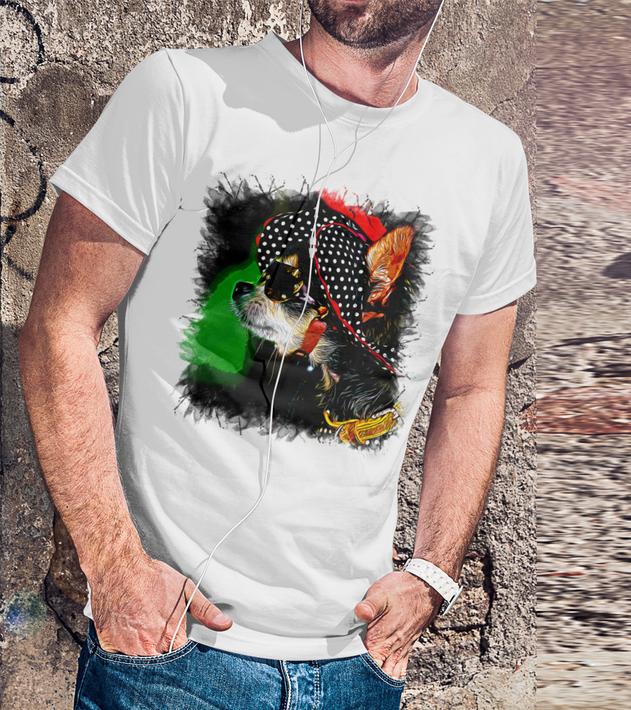 Polka Dot Glam Chihuahua In Sunglasses And Hat T-Shirt