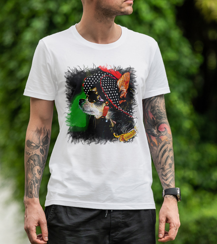 Polka Dot Glam Chihuahua In Sunglasses And Hat T-Shirt