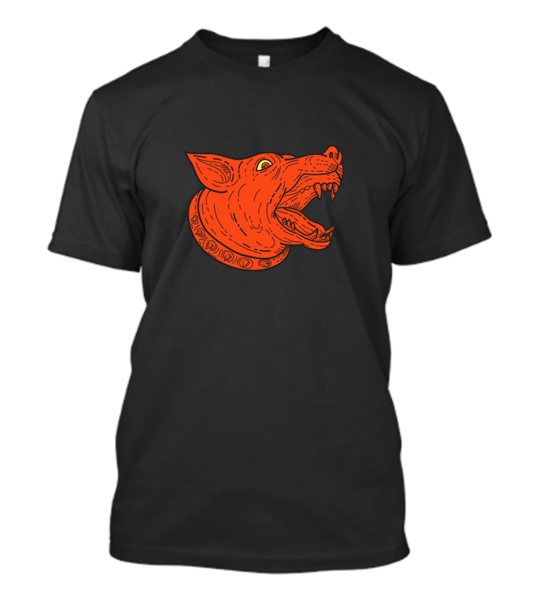 Mad Mongrel Dog Head Barking Mono Line Orange T-Shirt
