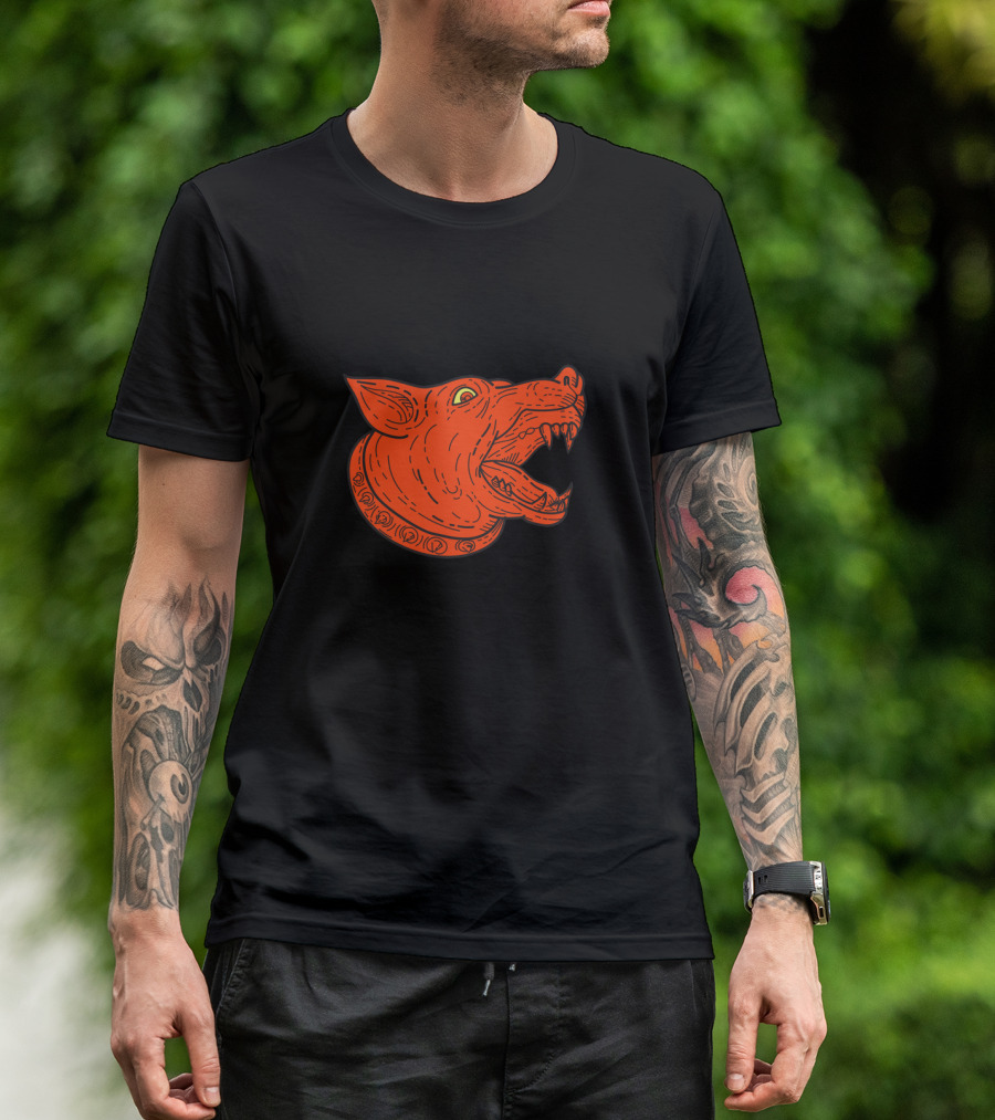 Mad Mongrel Dog Head Barking Mono Line Orange T-Shirt