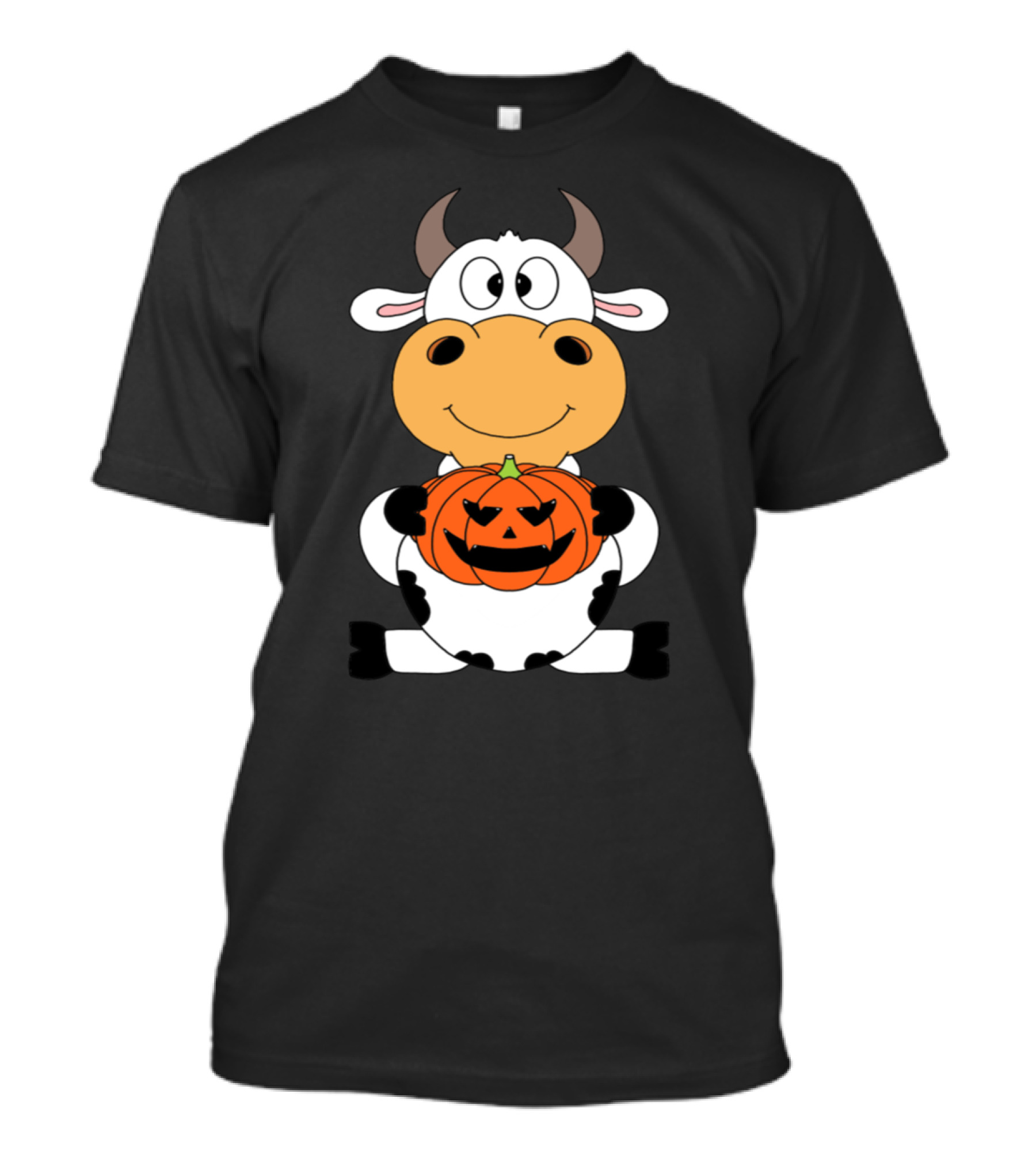 Cute Cow Holding Jack-o'-Lantern Pumpkin For Happy Halloween T-Shirt