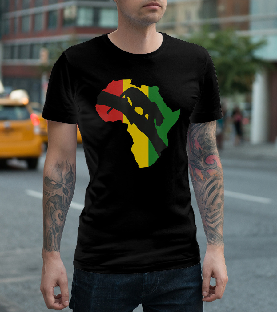 African Panther Rasta Colors Map T-Shirt