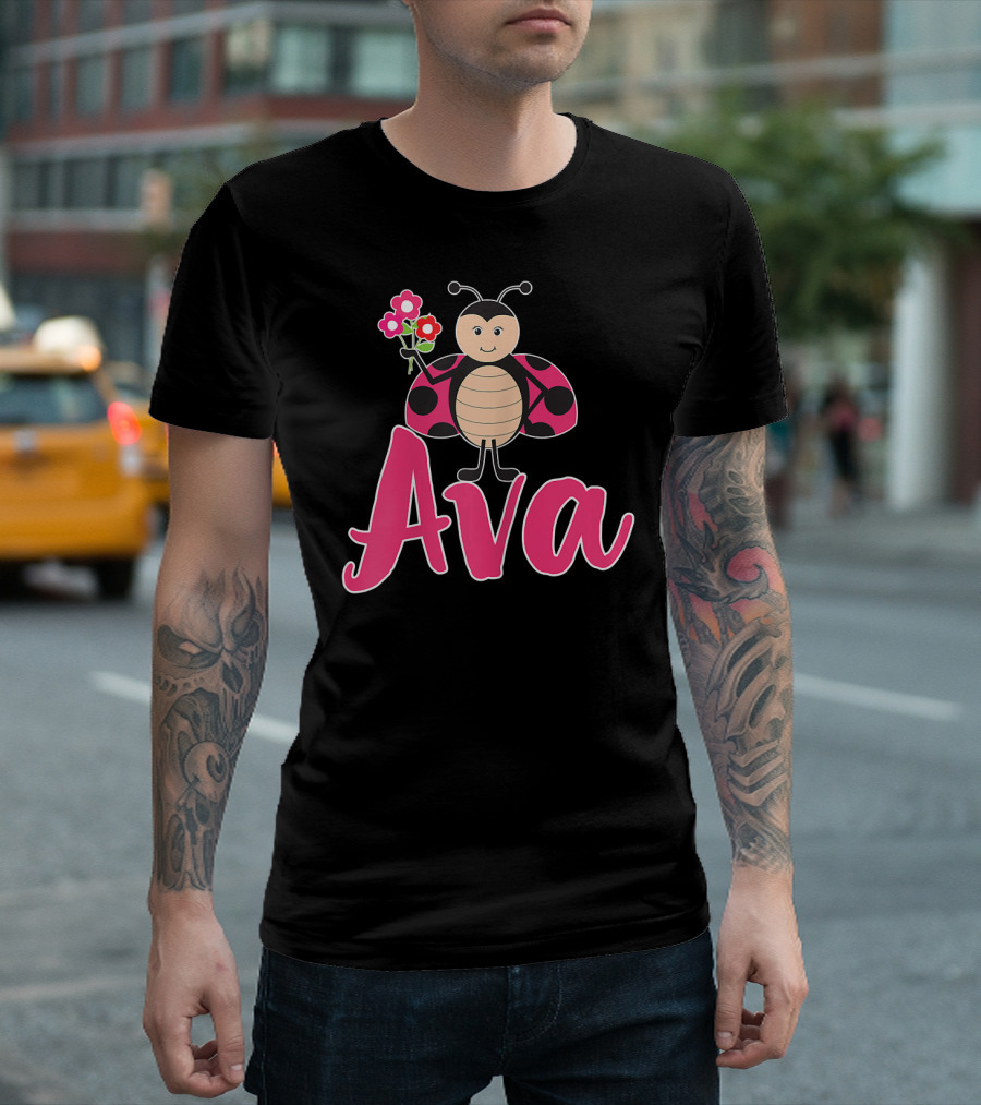 Ava Ladybug Holding Flowers Cute T-Shirt