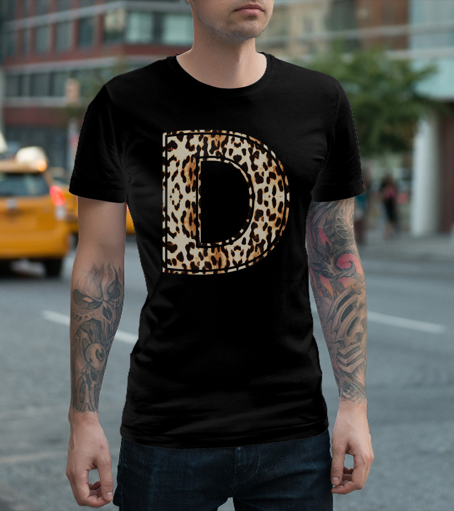 Awesome Leopard Cheetah Pattern Letter D Initial Name T-Shirt