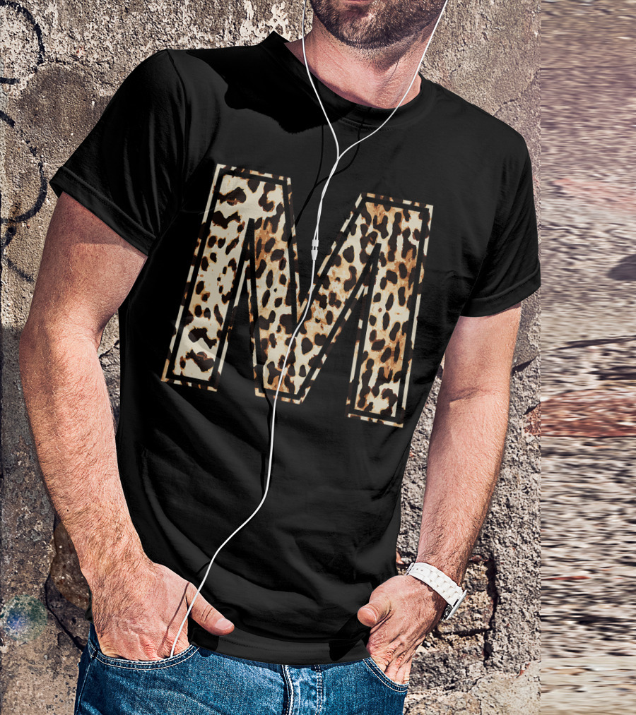 Awesome M Initial Leopard Cheetah Print T-Shirt