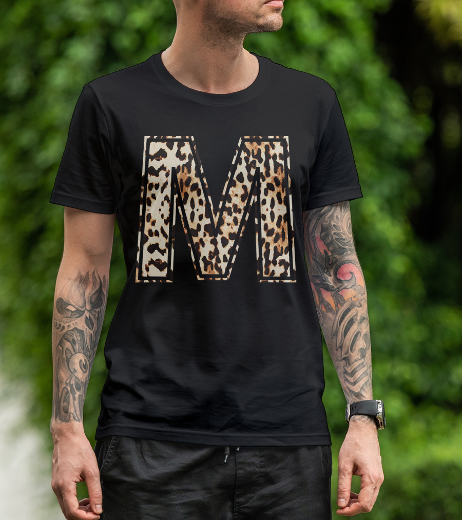 Awesome M Initial Leopard Cheetah Print T-Shirt