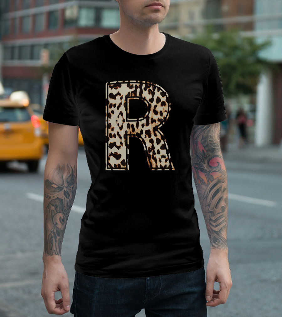 Awesome Leopard Cheetah Pattern Letter R Initial Name T-Shirt
