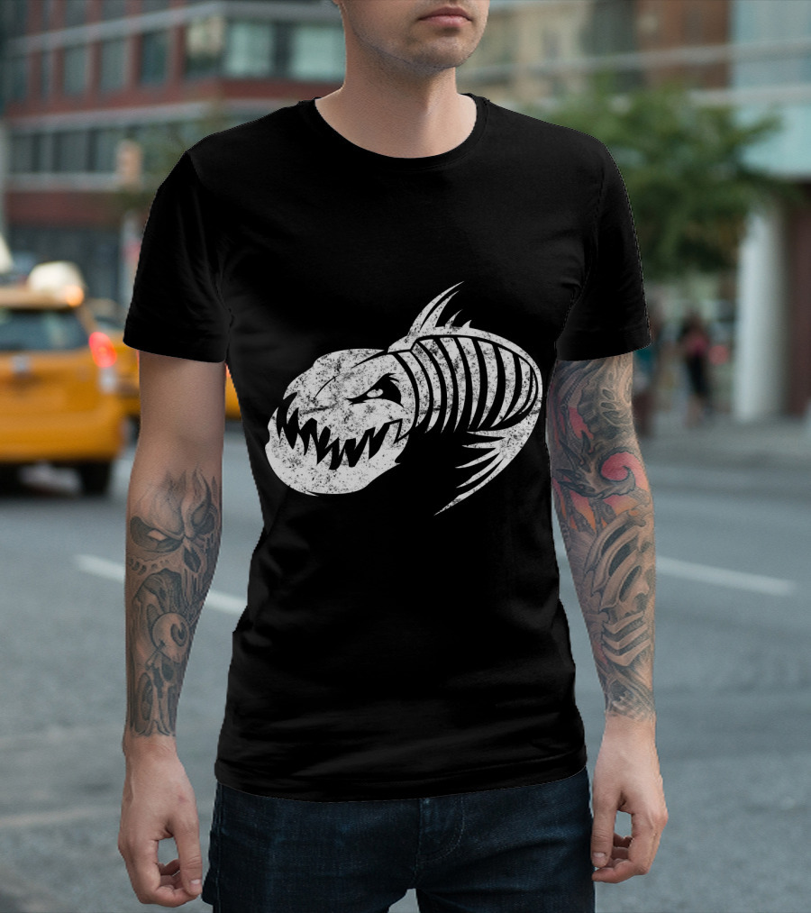 Badass Aggressive Fish Bone Skeleton T-Shirt