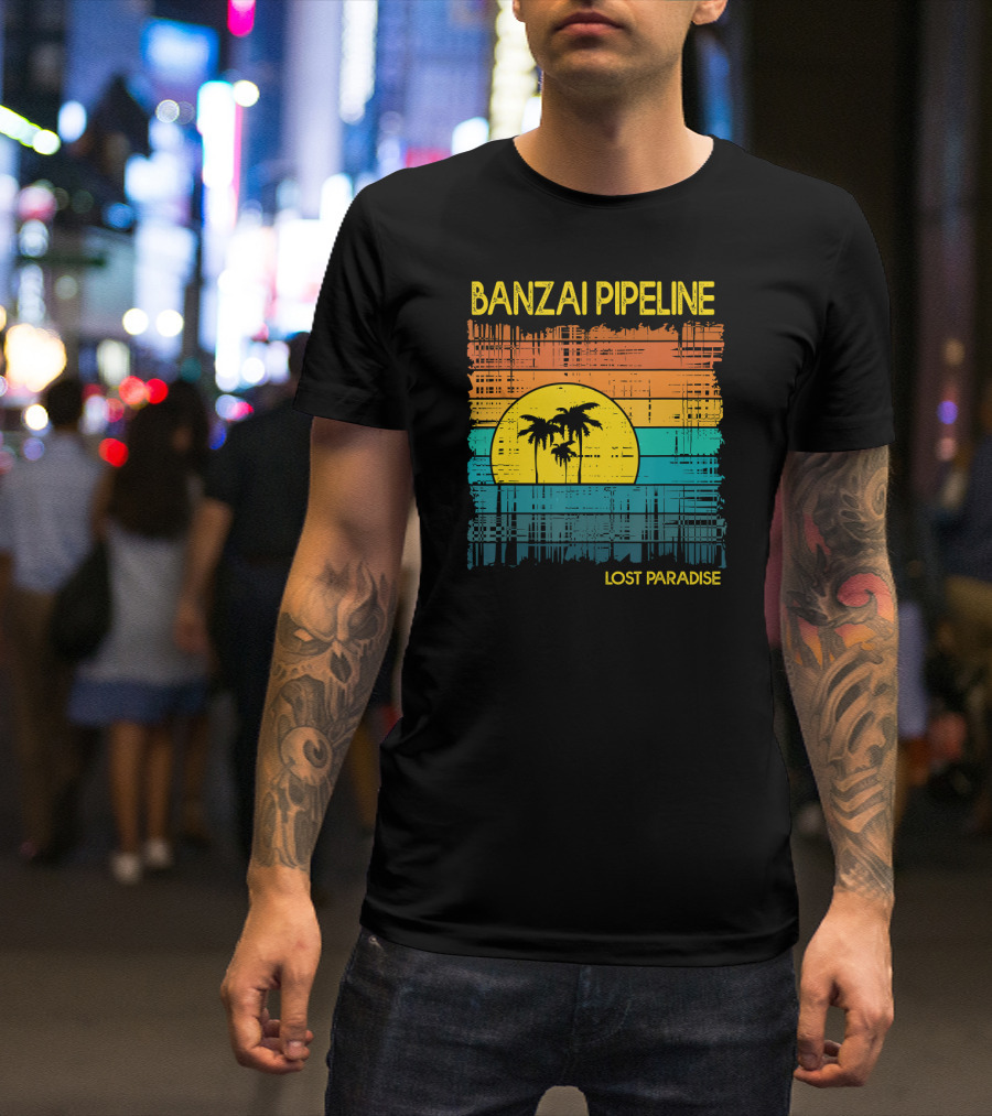 Banzai Pipeline Lost Paradise Oahu Hawaii Retro Sunset Palms T-Shirt