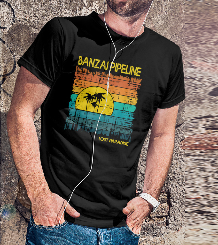 Banzai Pipeline Lost Paradise Oahu Hawaii Retro Sunset Palms T-Shirt