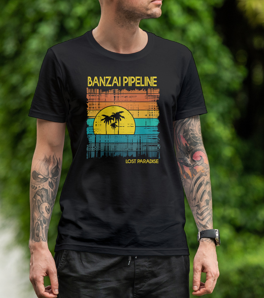 Banzai Pipeline Lost Paradise Oahu Hawaii Retro Sunset Palms T-Shirt
